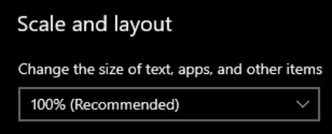 Windows display scaling set to 100%